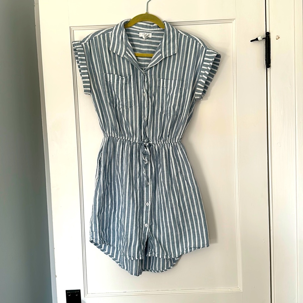 Blue and white striped sundress
